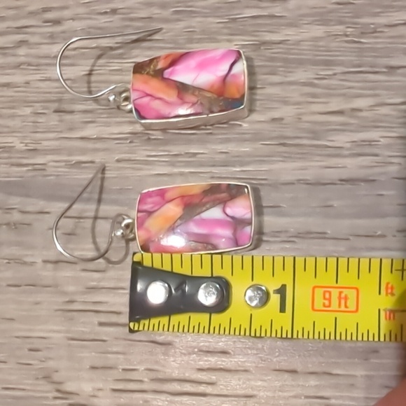 Southwest Pink Dahlia Sterling Silver Earrings - Picture 4 of 7